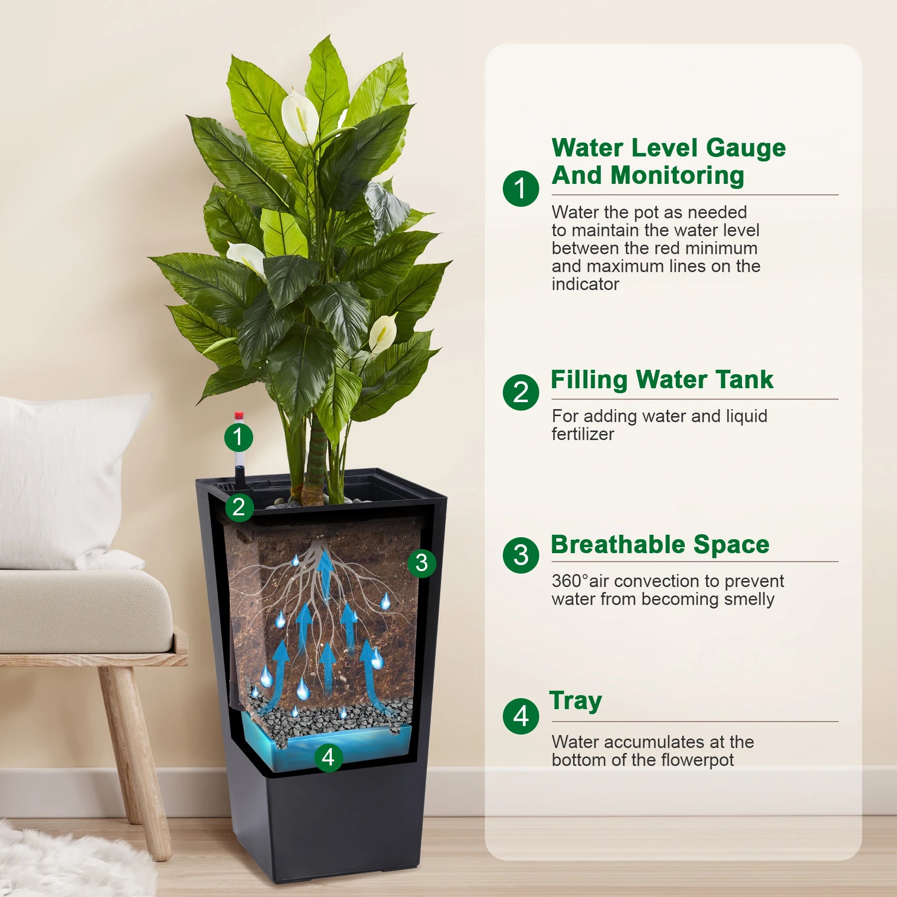 Self-Watering Tall Planter (Set of 2)
