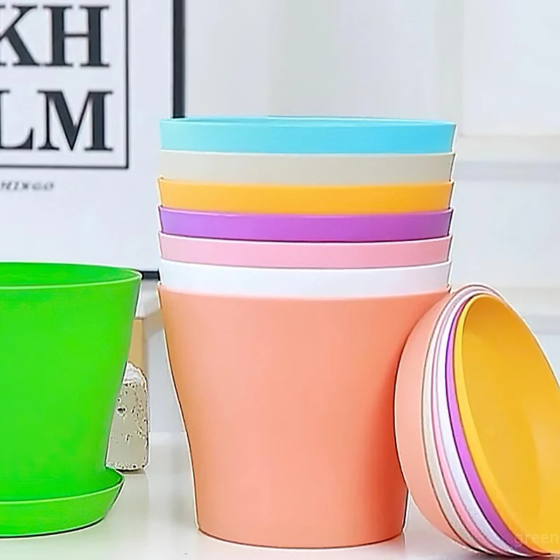 Colorful Plastic Planter Pot with Tray