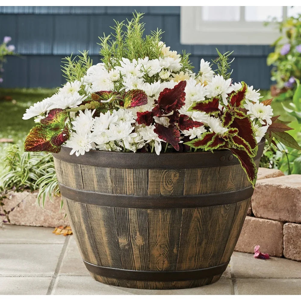 Rustic Whiskey Barrel Planter (20")