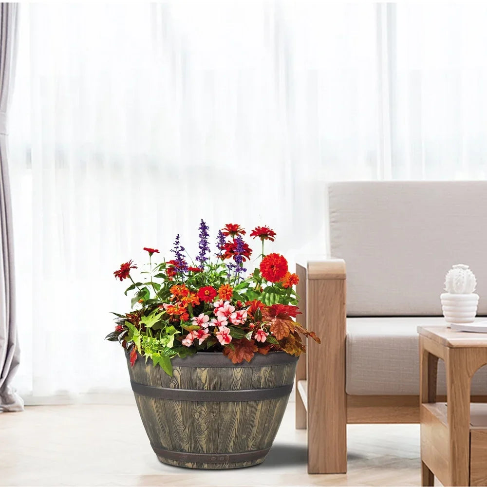 Rustic Whiskey Barrel Planter (20")